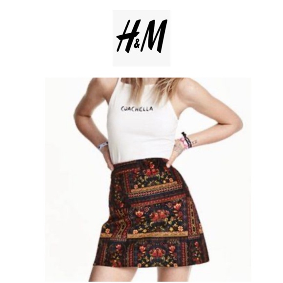 H&M Coachella Womens Patterned Velvet Mini Skirt Boho Festival Bohemian 6 - Picture 1 of 15